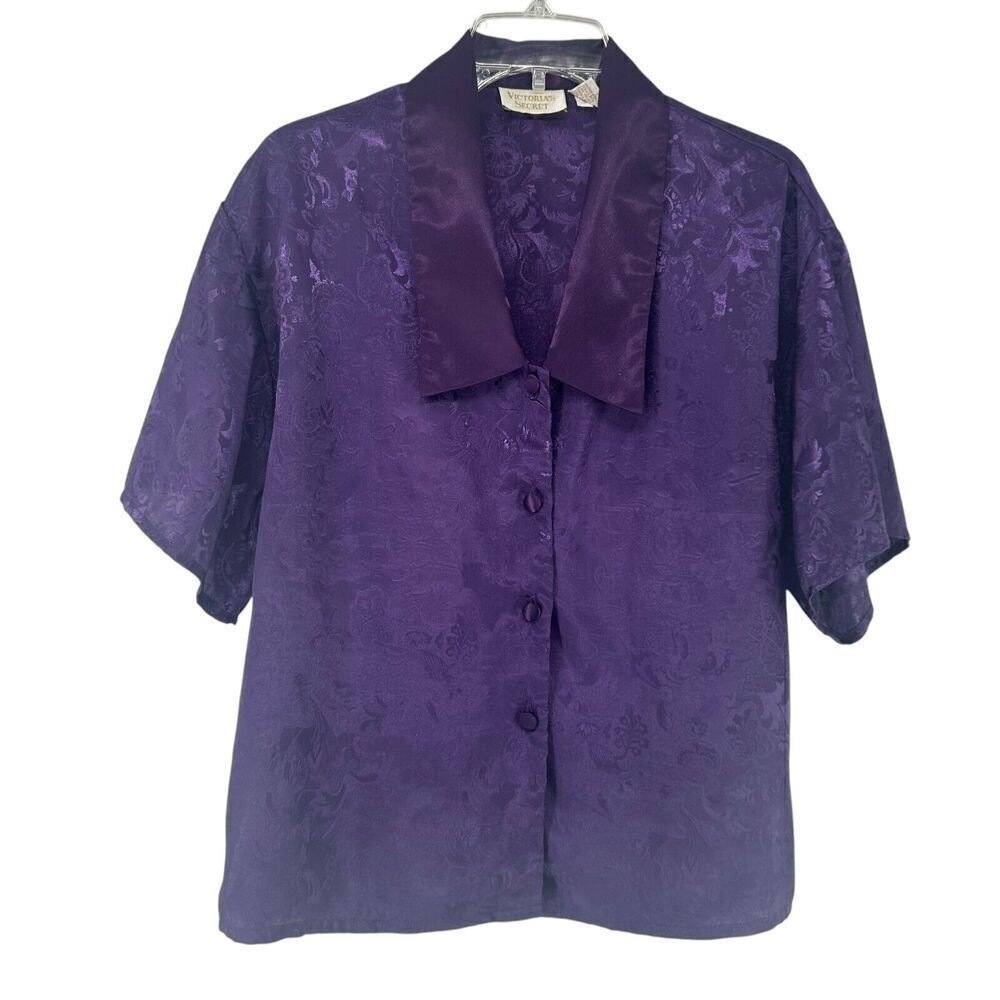 Victorias Secret Gold Label Pajama Top Vintage Purple Size S Button Up Silky PJs
